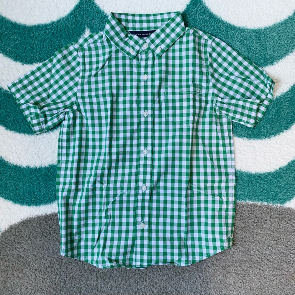 NWT - Janie and Jack Gingham Shirt (Green/White) Size 7